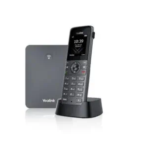 Hệ thống Yealink W79P DECT với điện thoại cầm tay W59R và đế sạc W70B.